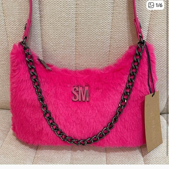 NWT Steve Madden Hot Pink BPAULA Faux Fur Shoulder Bag w/ Chain Strap - Picture 2 of 7
